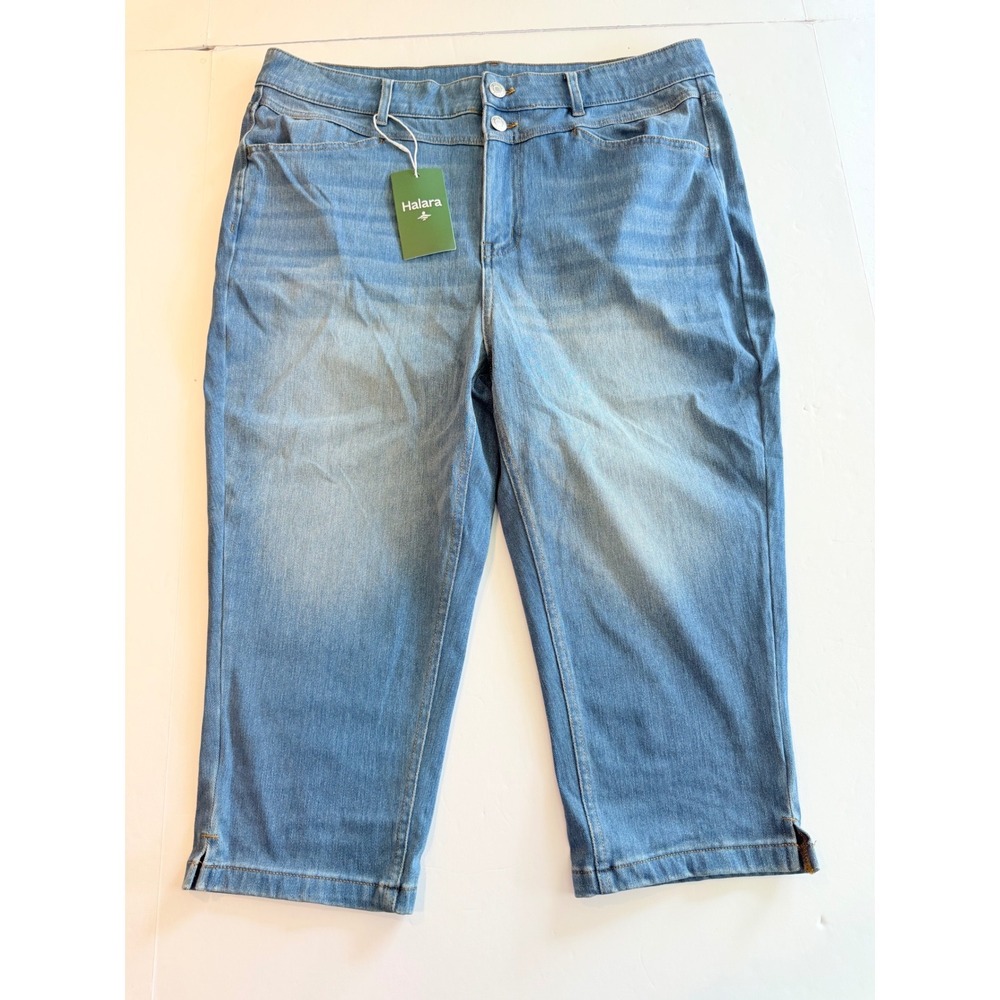 Halara Womens High Waisted Denim Capris Light Wash Blue Size XL Cropped Jeans